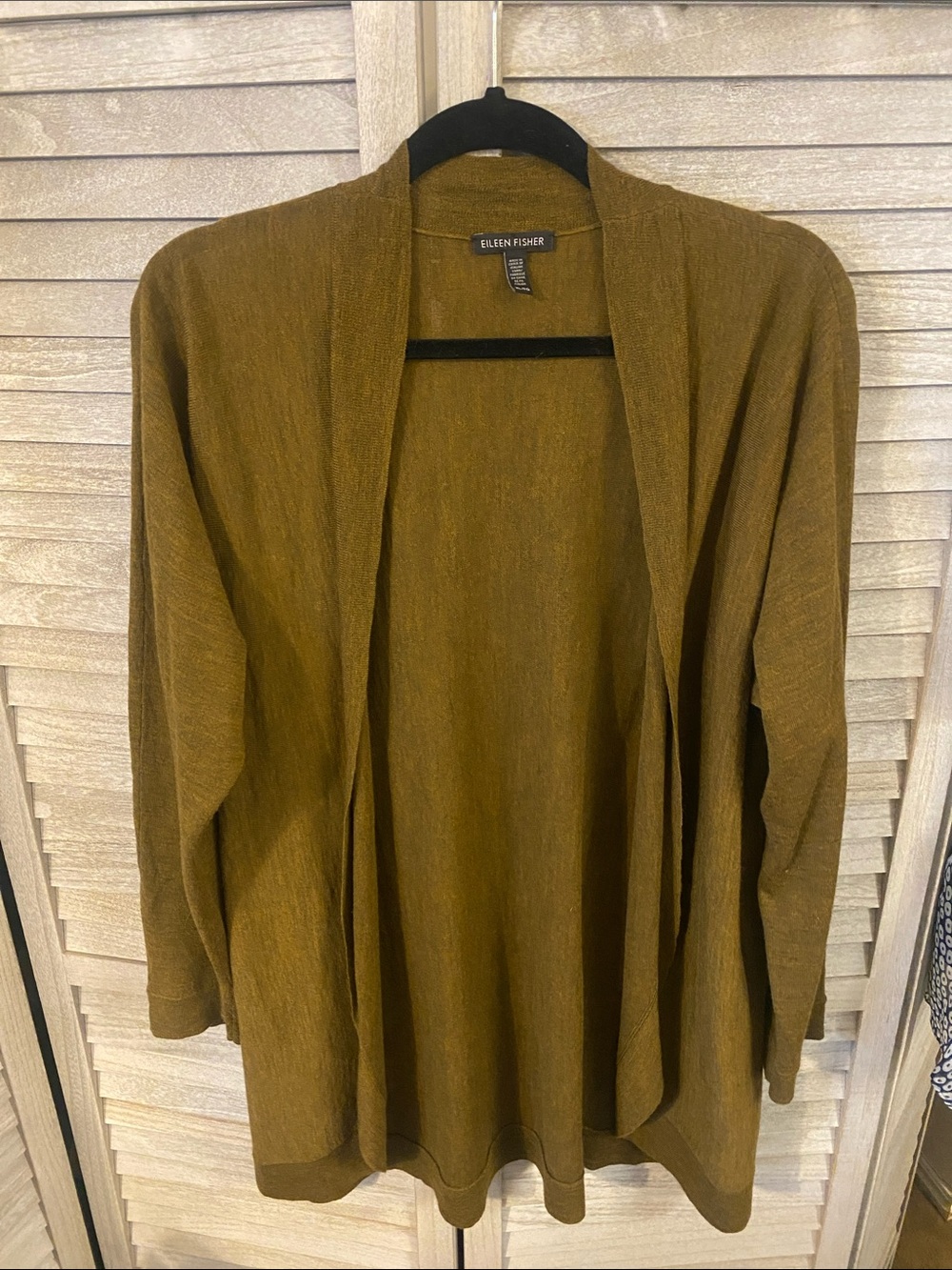 Eileen Fisher Merino Wool Open Cardigan XL Olive Green Lightweight